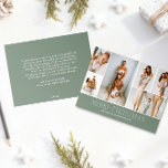 SAGE Christmas Elegant 6 Collage Photo message Feestdagenkaart<br><div class="desc">Share your family’s highlights with this year-in-review Christmas card featuring a simple, minimal, and clean design. The front includes a modern 6-photo collage paired with the festive greeting “Merry Christmas” in an elegant serif font over a soft sage green color, with space to personalize your family name or the year....</div>
