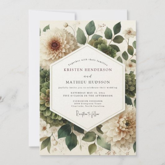 Sage Classic Bloom Wedding Kaart (Voorkant)