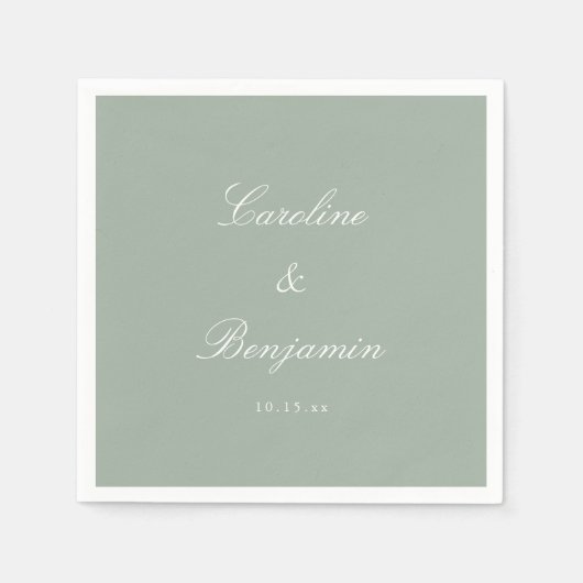 Sage Classic Script Elegant Wedding Custom Name Servet (Voorkant)