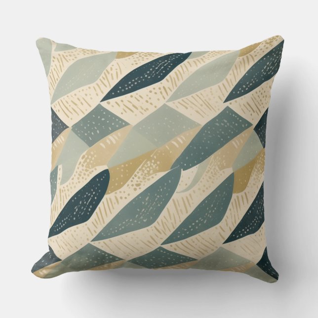 Sage Coastal Batik Parang Geïnspireerde Geometrisc Kussen (Voorkant)