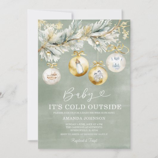 Sage Cold Buiten Snowflake Kerst Baby shower Kaart (Voorkant)