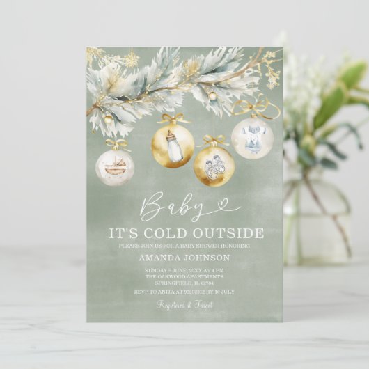 Sage Cold Buiten Snowflake Kerst Baby shower Kaart (Staand voorkant)