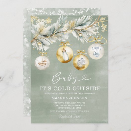 Sage Cold Buiten Snowflake Kerst Baby shower Kaart (Voorkant / Achterkant)