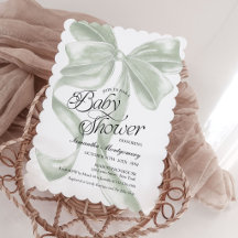 Sage Coquette Strik Neutrale Baby Shower Uitnodigi