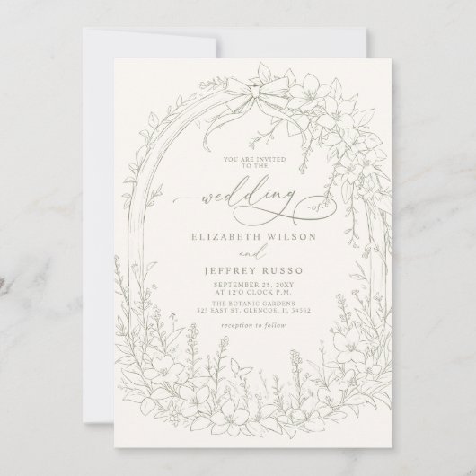 Sage Coquette Woodland Garden Floral Wedding Kaart (Voorkant)