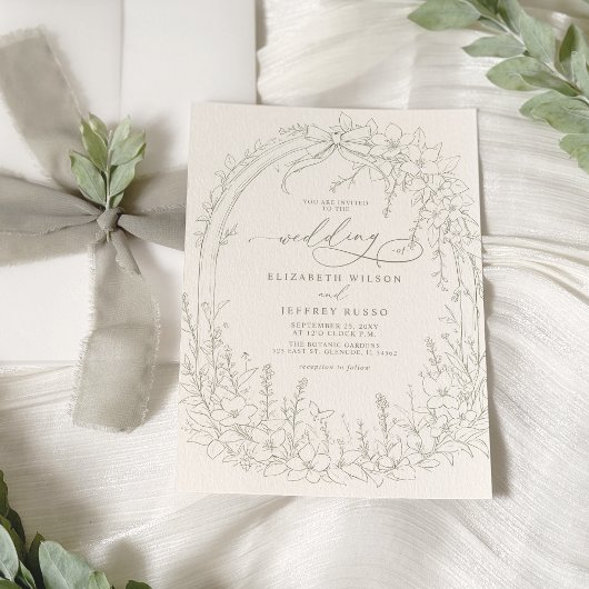 Sage Coquette Woodland Garden Floral Wedding Kaart
