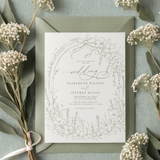Sage Coquette Woodland Garden Floral Wedding Kaart