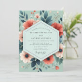 Sage Coral Artful Bloom Bruiloft Kaart (Staand voorkant)