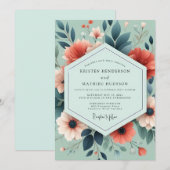 Sage Coral Artful Bloom Bruiloft Kaart (Voorkant / Achterkant)