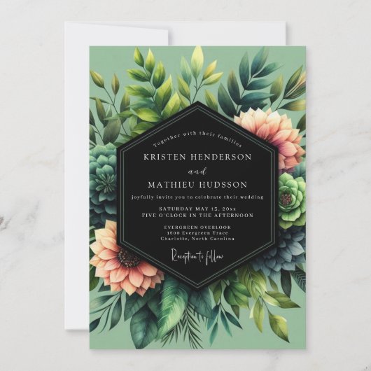 Sage Coral Botanical Wedding Kaart (Voorkant)