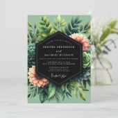 Sage Coral Botanical Wedding Kaart (Staand voorkant)