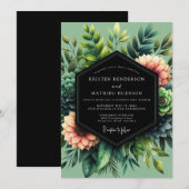 Sage Coral Botanical Wedding Kaart (Voorkant / Achterkant)