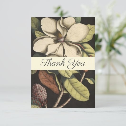  Sage Cream Magnolia Script Floral Dank u Bedankkaart (Staand voorkant)