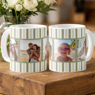 Sage Crème Streep Multi Foto Raster Koffiemok