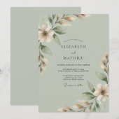 Sage Crème Tak Eucalyptus Bruiloft Kaart (Voorkant / Achterkant)