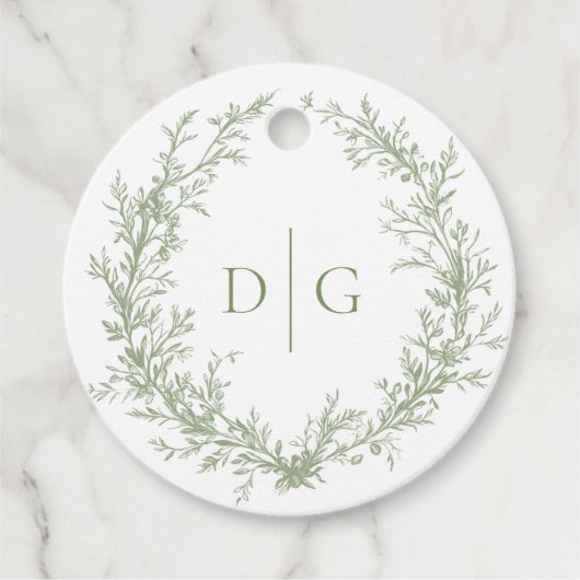 Sage Crest Monogram bruiloft Bedankjes Labels (Voorkant)
