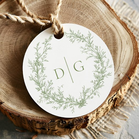 Sage Crest Monogram bruiloft Bedankjes Labels