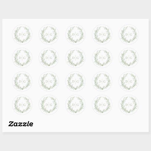 Sage Crest Monogram bruiloft Ronde Sticker (Vel)