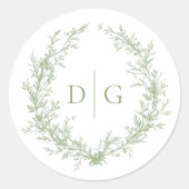 Sage Crest Monogram bruiloft Ronde Sticker (Voorkant)