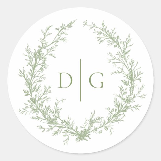 Sage Crest Monogram bruiloft Ronde Sticker (Voorkant)