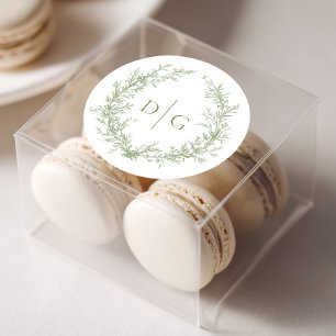 Sage Crest Monogram bruiloft Ronde Sticker