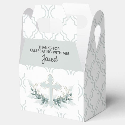 Sage Cross on Quatrefoil Party Favor Box Bedankdoosjes (Geopend)