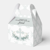 Sage Cross on Quatrefoil Party Favor Box Bedankdoosjes (Voorkant Zijde)
