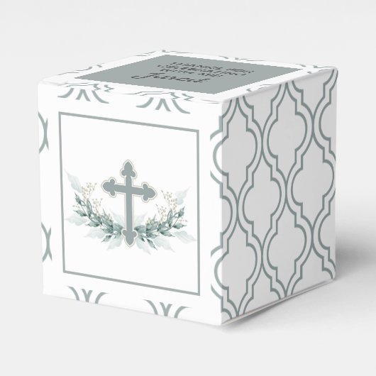Sage Cross op Quatrefoil Party Favor Box Bedankdoosjes (Voorkant Zijde)