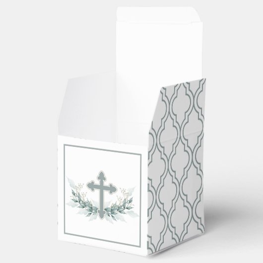 Sage Cross op Quatrefoil Party Favor Box Bedankdoosjes (Geopend)
