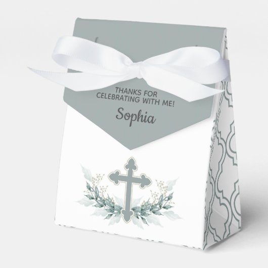 Sage Cross op Quatrefoil Party Favor Box Bedankdoosjes (Voorkant Zijde)
