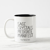 Sage Crystals Meditate Manifest Quote Metafysisch Tweekleurige Koffiemok (Links)