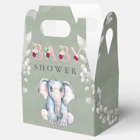 Sage Cute Elephant Eucalyptus Roze Baby shower Bedankdoosjes (Geopend)