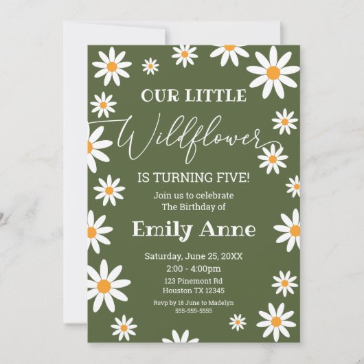Sage Daisies Wild flower Birthday invitation Kaart (Voorkant)