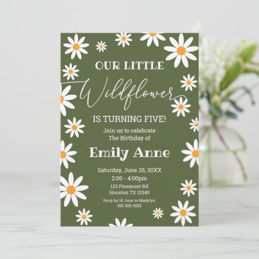 Sage Daisies Wild flower Birthday invitation Kaart (Staand voorkant)