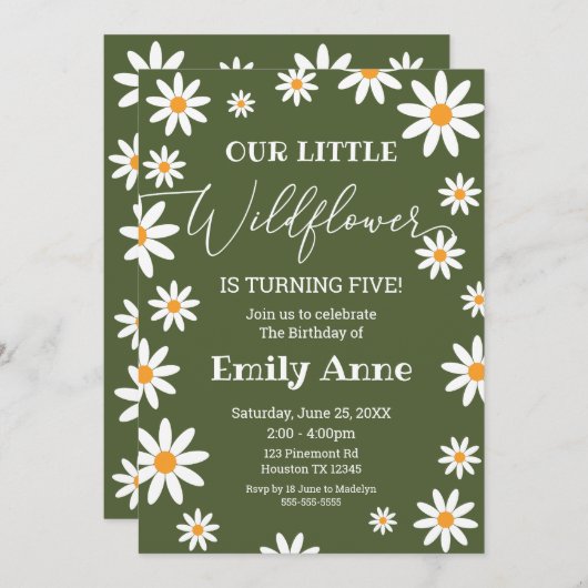 Sage Daisies Wild flower Birthday invitation Kaart (Voorkant / Achterkant)