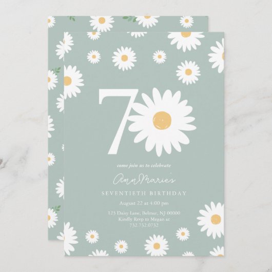 Sage Daisy 70ste verjaardag uitnodiging (Voorkant / Achterkant)