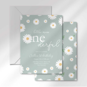 Sage Daisy Little Miss Onederful Uitnodiging