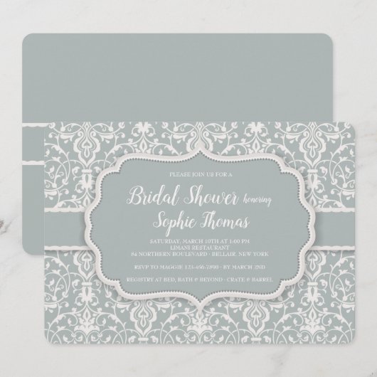 Sage Damask Invitation Kaart (Voorkant / Achterkant)