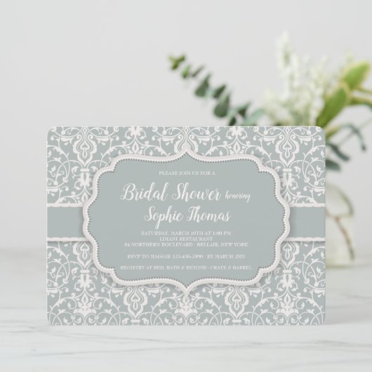 Sage Damask Invitation Kaart (Staand voorkant)