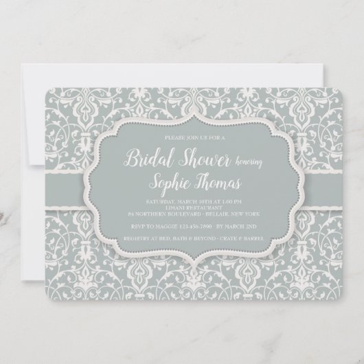 Sage Damask Invitation Kaart (Voorkant)