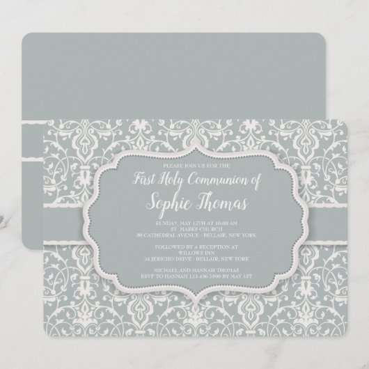 Sage Damask Invitation Kaart (Voorkant / Achterkant)