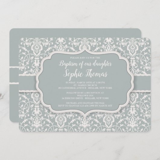 Sage Damask Invitation Kaart (Voorkant / Achterkant)