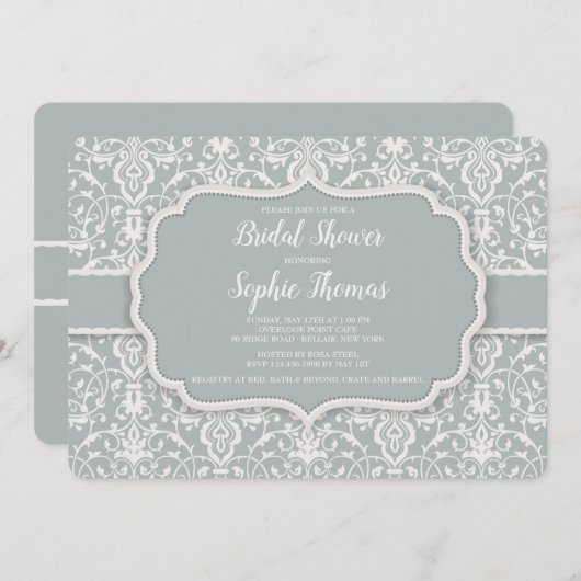 Sage Damask Invitation Kaart (Voorkant / Achterkant)