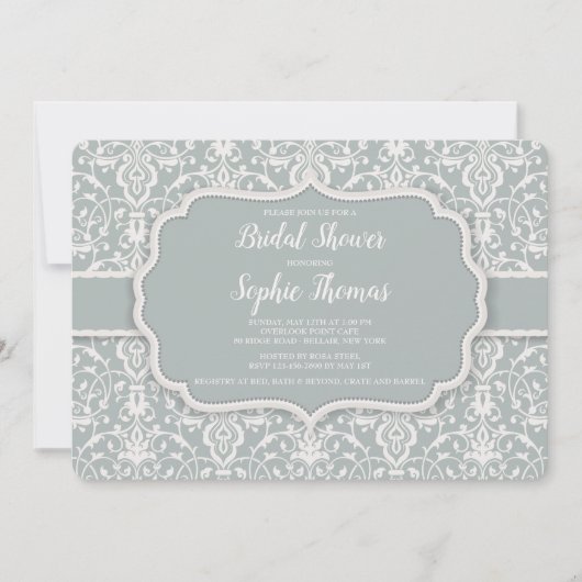 Sage Damask Invitation Kaart (Voorkant)