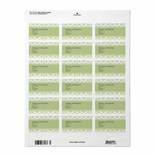Sage Damask Wedding Adresetiketten Etiket (Full Sheet)
