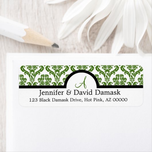 Sage Damask Wedding Monogram Adresetiketten Etiket (Insitu)