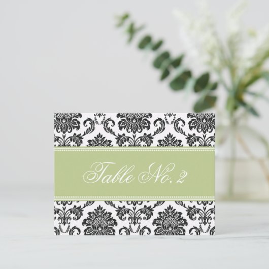 Sage Damask Weduwingnummer Briefkaart (Staand voorkant)