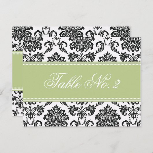 Sage Damask Weduwingnummer Briefkaart (Voorkant / Achterkant)