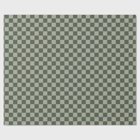 Sage Dark Green Checker Checkerboard Checkered Cadeaupapier (Vlak)
