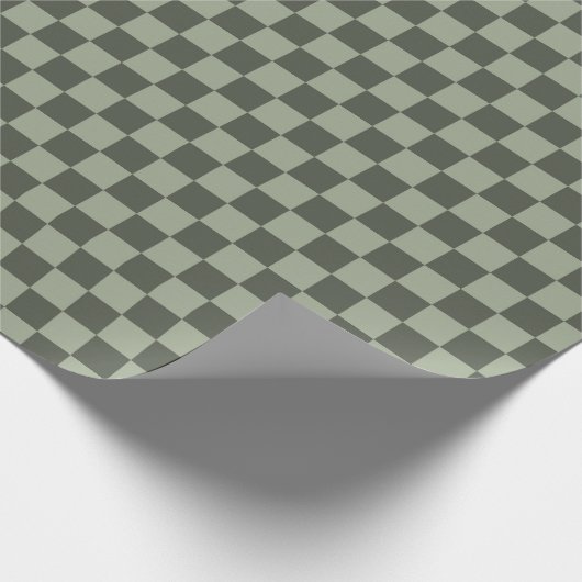 Sage Dark Green Checker Checkerboard Checkered Cadeaupapier (Hoek)